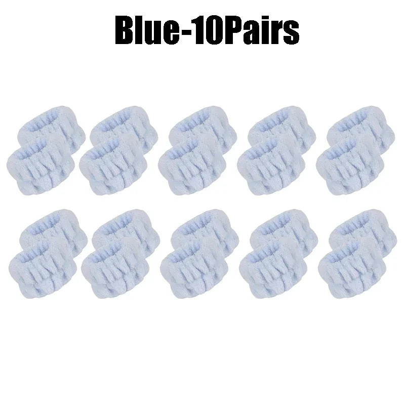 1-10Pairs Flannel Skincare Spa Wristband Makeup Facial Wrist Washband Face Towel Wash Bow Headband Scrunchie Set for Women