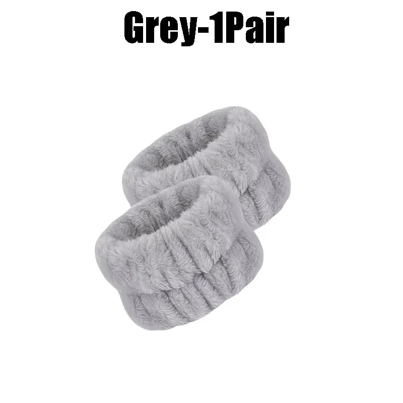 1-10Pairs Flannel Skincare Spa Wristband Makeup Facial Wrist Washband Face Towel Wash Bow Headband Scrunchie Set for Women