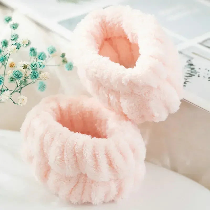 1-10Pairs Flannel Skincare Spa Wristband Makeup Facial Wrist Washband Face Towel Wash Bow Headband Scrunchie Set for Women