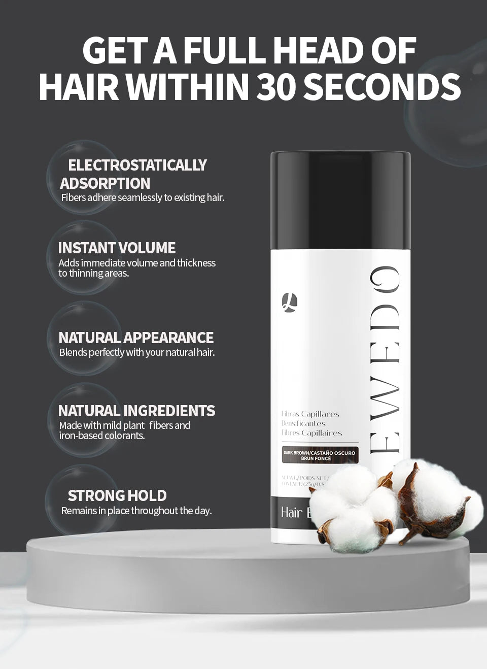 Hair Fibers Powder Instant Hair Growth Fiber Keratin Thickening Spray Applicator Hair Building Fibers Hair Loss Regrowth Powder