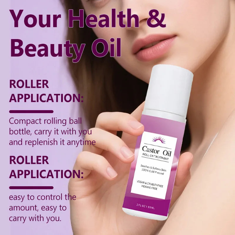 Castor Oil Roll-on For Hair & Skin Moisturizing Treatment Dry Skin, Hair Growth Frizz Control Lightens Fine Lines Nourishes Body