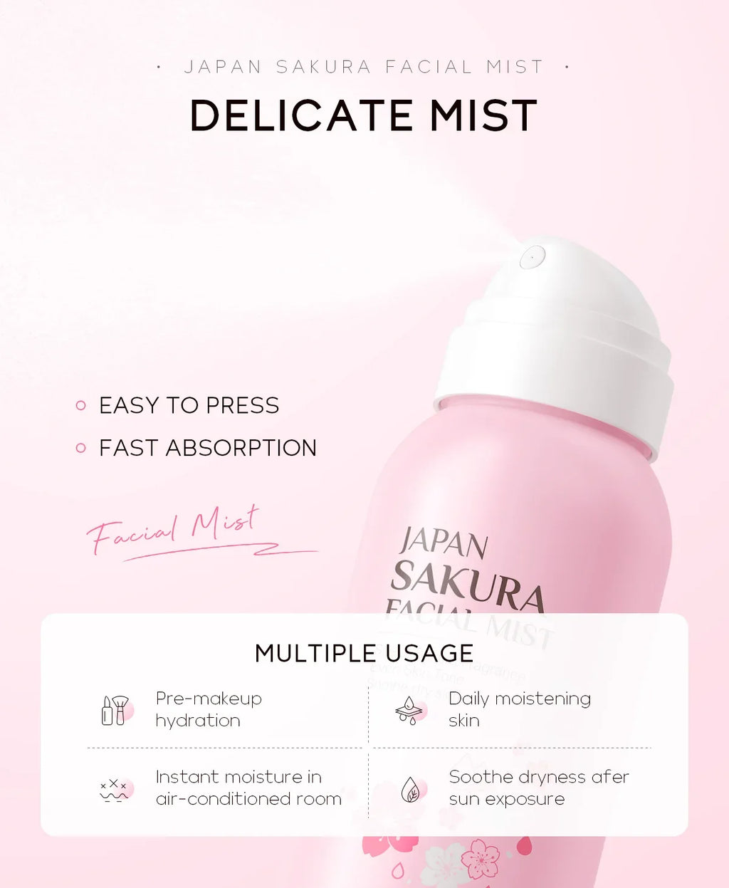 LAIKOU Sakura Facial Mist Brightening Spray Moisturizing Face Serum Brightening Toner Shrink Pores Oil Controlg Skincare 100ml