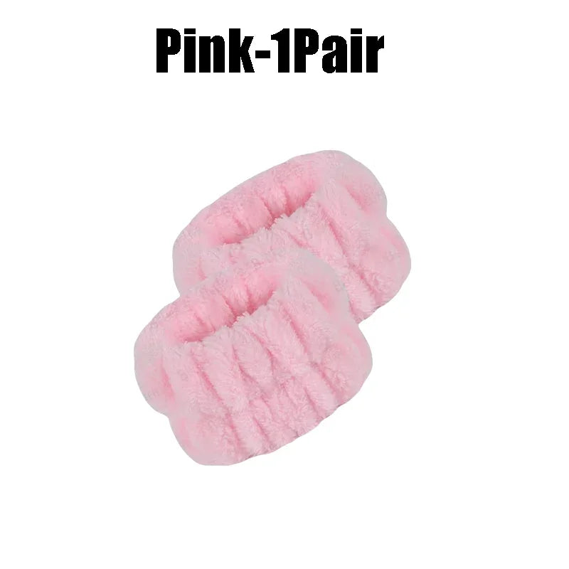 1-10Pairs Flannel Skincare Spa Wristband Makeup Facial Wrist Washband Face Towel Wash Bow Headband Scrunchie Set for Women