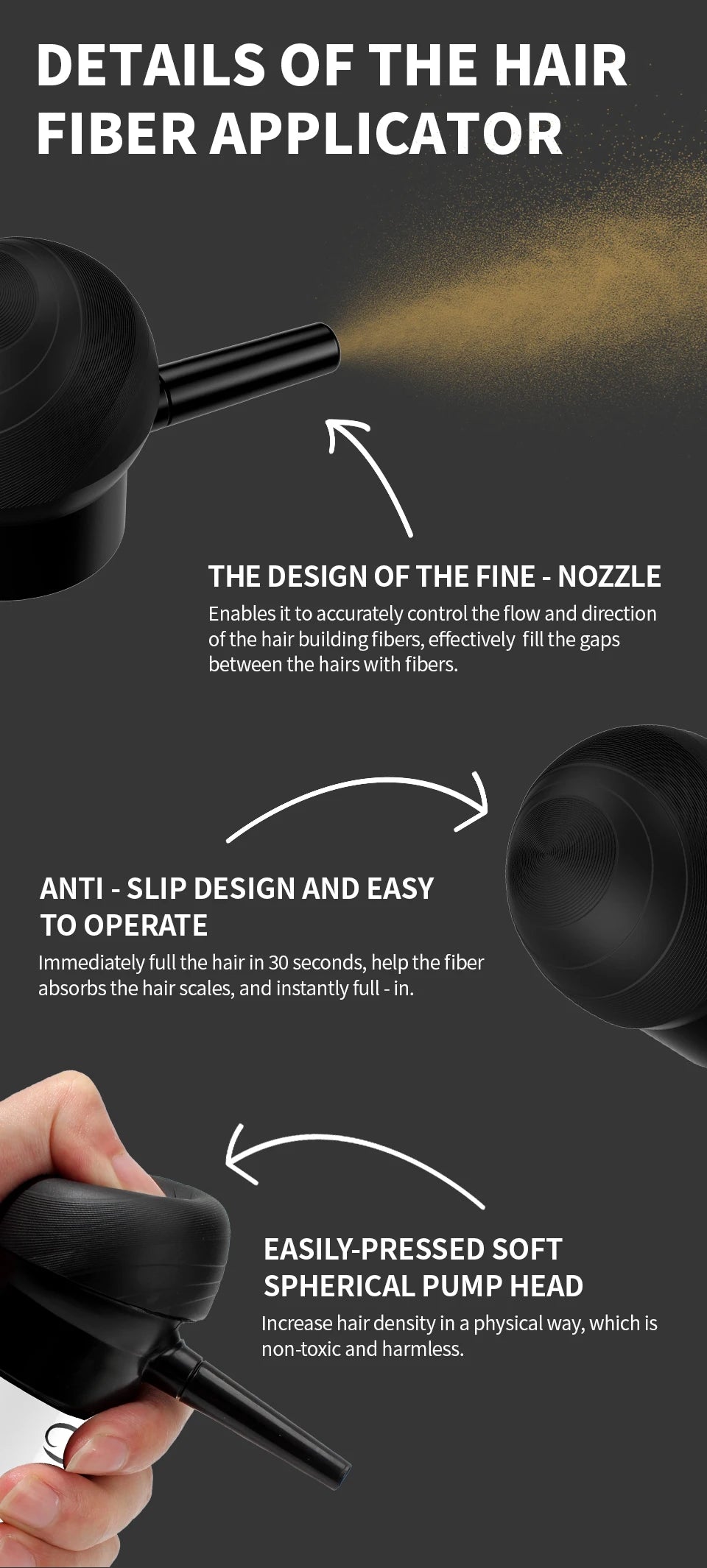 Hair Fibers Powder Instant Hair Growth Fiber Keratin Thickening Spray Applicator Hair Building Fibers Hair Loss Regrowth Powder