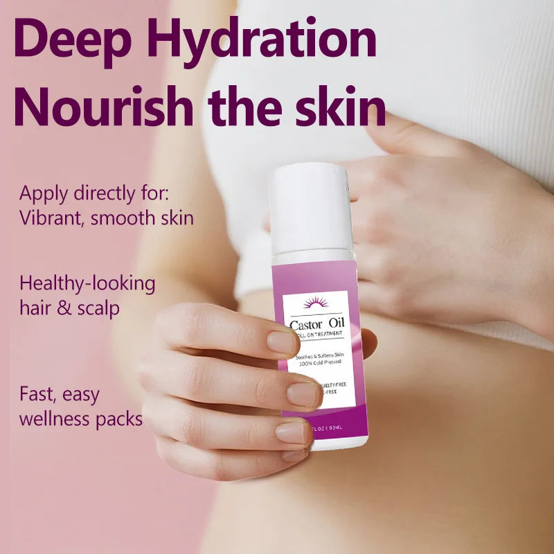 Castor Oil Roll-on For Hair & Skin Moisturizing Treatment Dry Skin, Hair Growth Frizz Control Lightens Fine Lines Nourishes Body