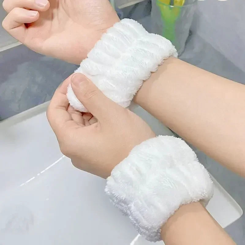 1-10Pairs Flannel Skincare Spa Wristband Makeup Facial Wrist Washband Face Towel Wash Bow Headband Scrunchie Set for Women