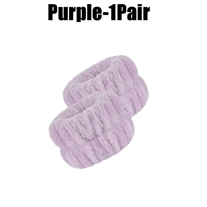1-10Pairs Flannel Skincare Spa Wristband Makeup Facial Wrist Washband Face Towel Wash Bow Headband Scrunchie Set for Women