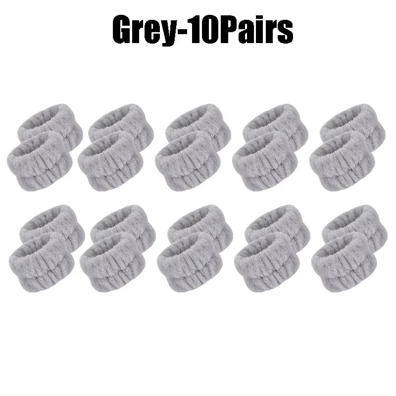 1-10Pairs Flannel Skincare Spa Wristband Makeup Facial Wrist Washband Face Towel Wash Bow Headband Scrunchie Set for Women