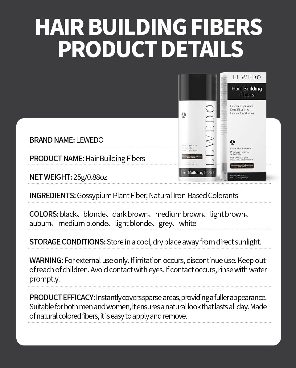Hair Fibers Powder Instant Hair Growth Fiber Keratin Thickening Spray Applicator Hair Building Fibers Hair Loss Regrowth Powder