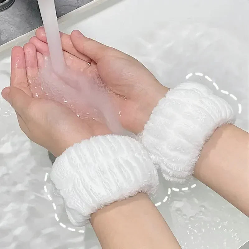 1-10Pairs Flannel Skincare Spa Wristband Makeup Facial Wrist Washband Face Towel Wash Bow Headband Scrunchie Set for Women
