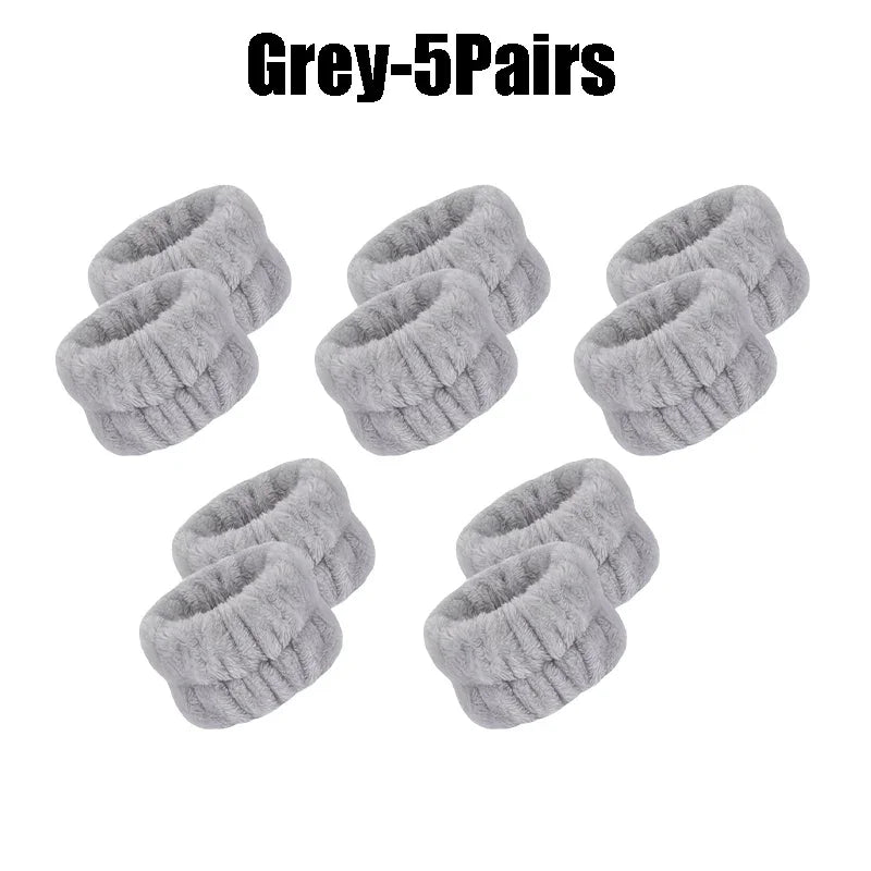 1-10Pairs Flannel Skincare Spa Wristband Makeup Facial Wrist Washband Face Towel Wash Bow Headband Scrunchie Set for Women