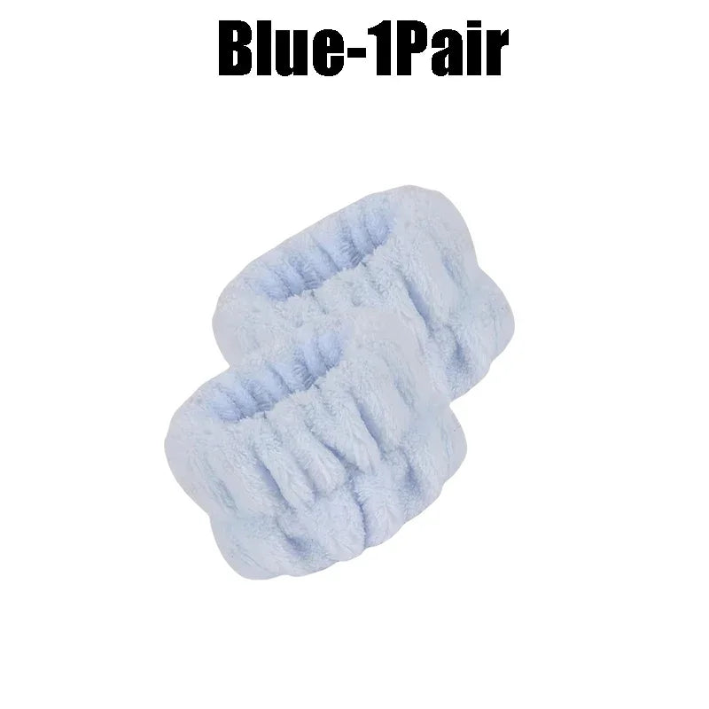 1-10Pairs Flannel Skincare Spa Wristband Makeup Facial Wrist Washband Face Towel Wash Bow Headband Scrunchie Set for Women
