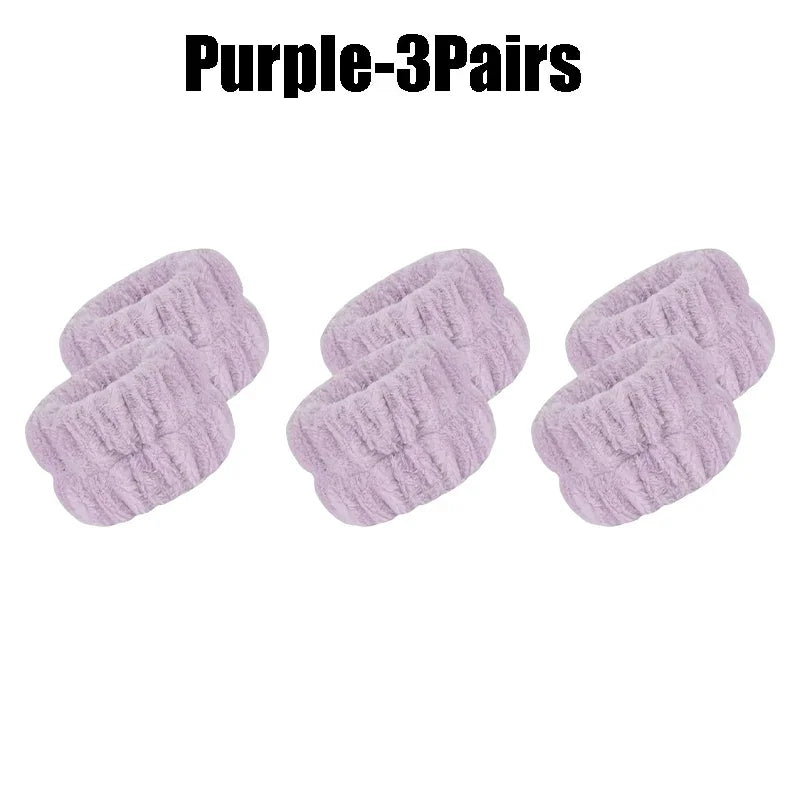 1-10Pairs Flannel Skincare Spa Wristband Makeup Facial Wrist Washband Face Towel Wash Bow Headband Scrunchie Set for Women