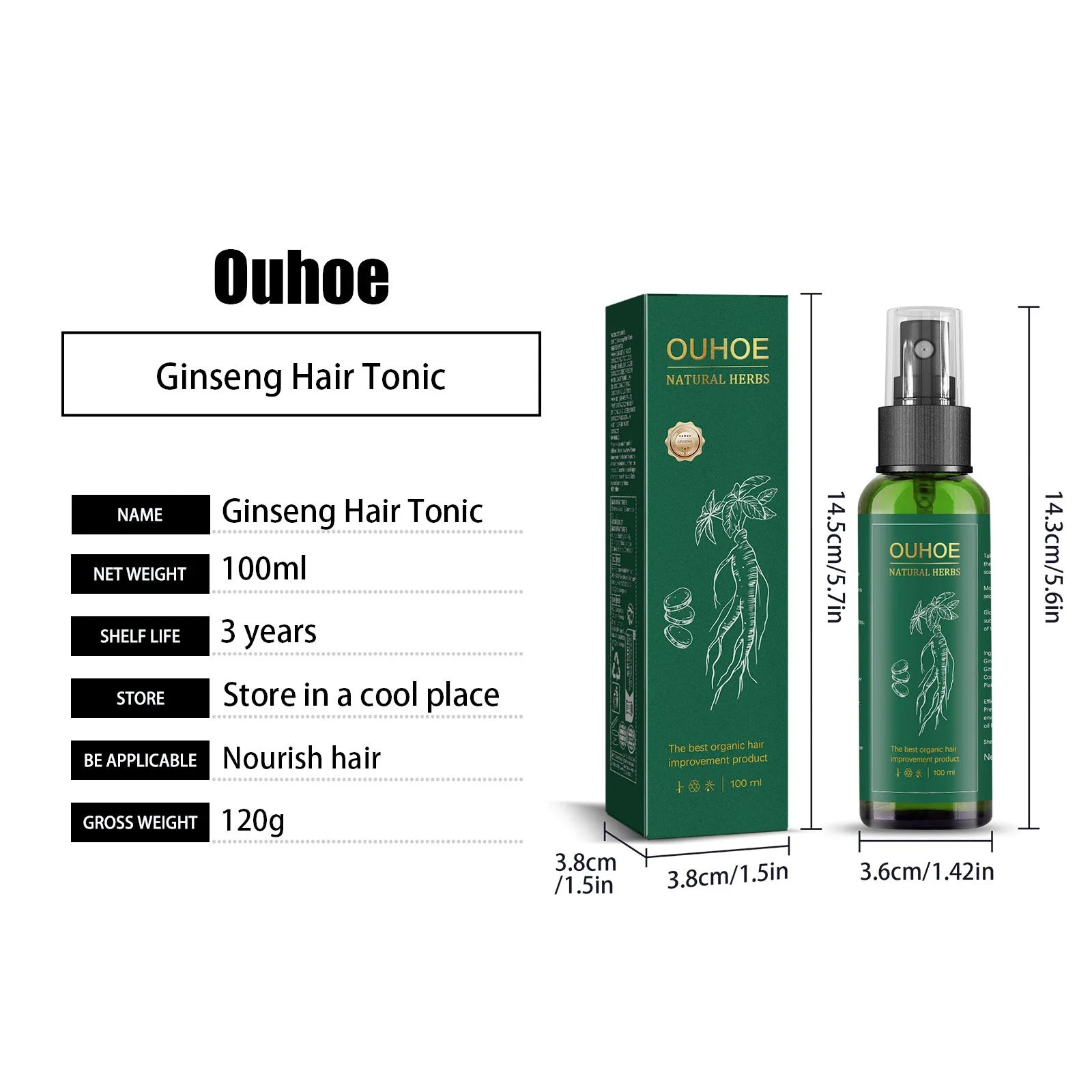 Ouhoe Ginseng Hair Growth Serum 100ml Nourish Scalp Bioactive Formula Promote Hair Regrowth Reduce Hair Fall Strengthen Roots