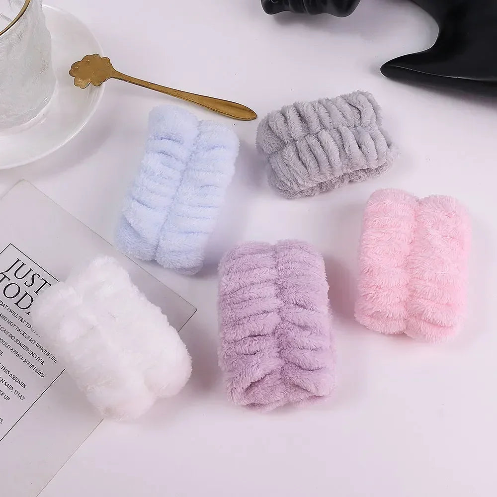 1-10Pairs Flannel Skincare Spa Wristband Makeup Facial Wrist Washband Face Towel Wash Bow Headband Scrunchie Set for Women