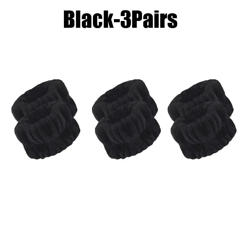 1-10Pairs Flannel Skincare Spa Wristband Makeup Facial Wrist Washband Face Towel Wash Bow Headband Scrunchie Set for Women